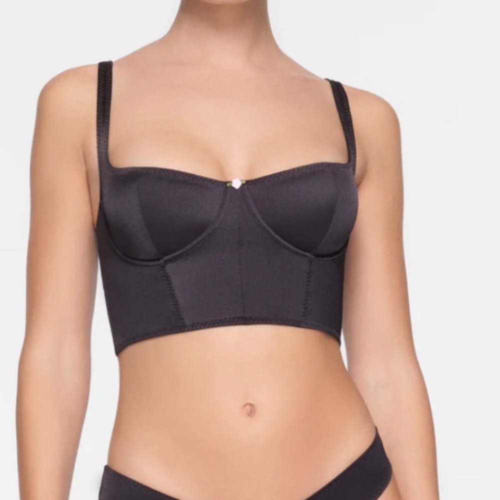 SKIMS STRETCH SATIN CORSET BLACK ONYX SIZE SMALL NWOT